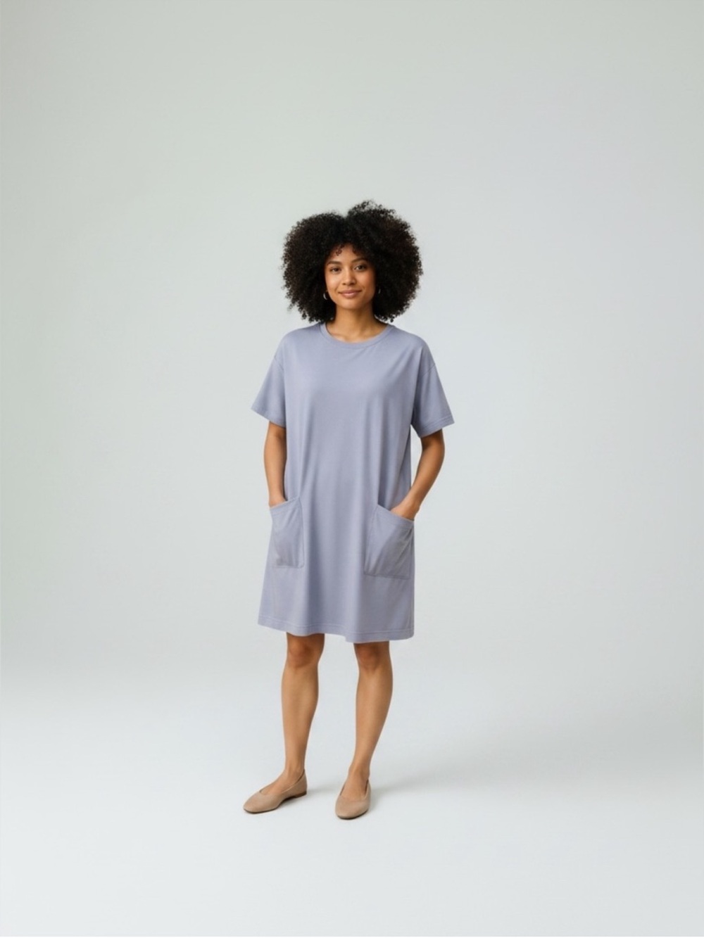 Eileen Fisher hyacinth lavender shortsleeve pullover cotton Tshirt dress large